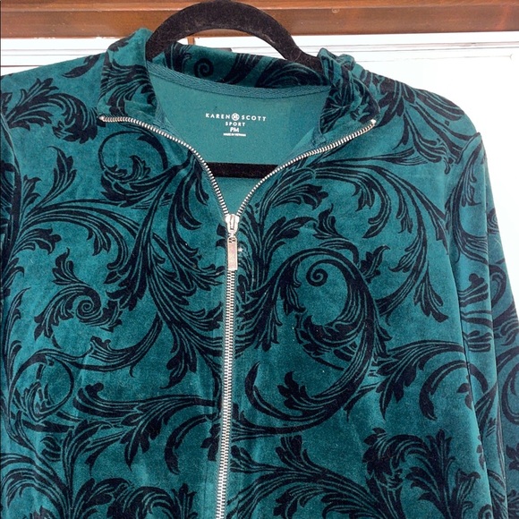 Karen Scott Women's Dark Teal Patterned Jacket - Picture 4 of 7